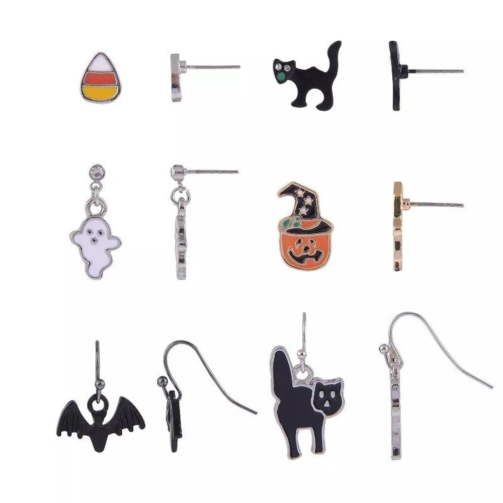 Celebrate Together Halloween Earring Set 6 Pair Cats Ghost Candy Corn NWT